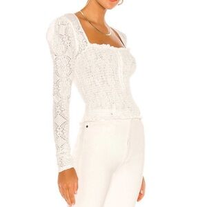 Free People Confection White Lace Smocked Long Sleeve Top